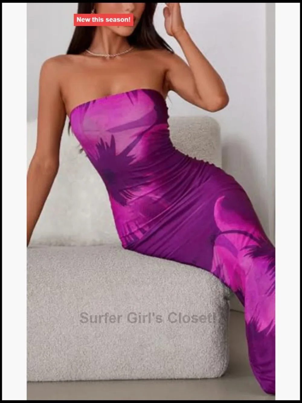 Strapless Bodycon Maxi Dress Floral Mesh Tube Top Party Cocktail Slit Side